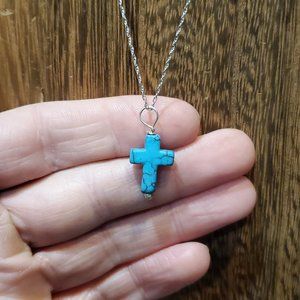 20 Inch 925 Sterling Silver Handmade Howlite Cross Pendant Necklace